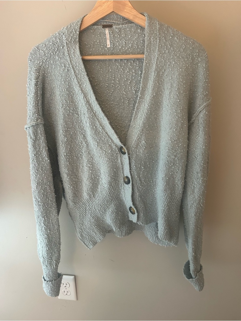 Free People Sage Green Textured Button-Up Cardigan